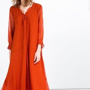 Zara orange loose flowy maxi dress